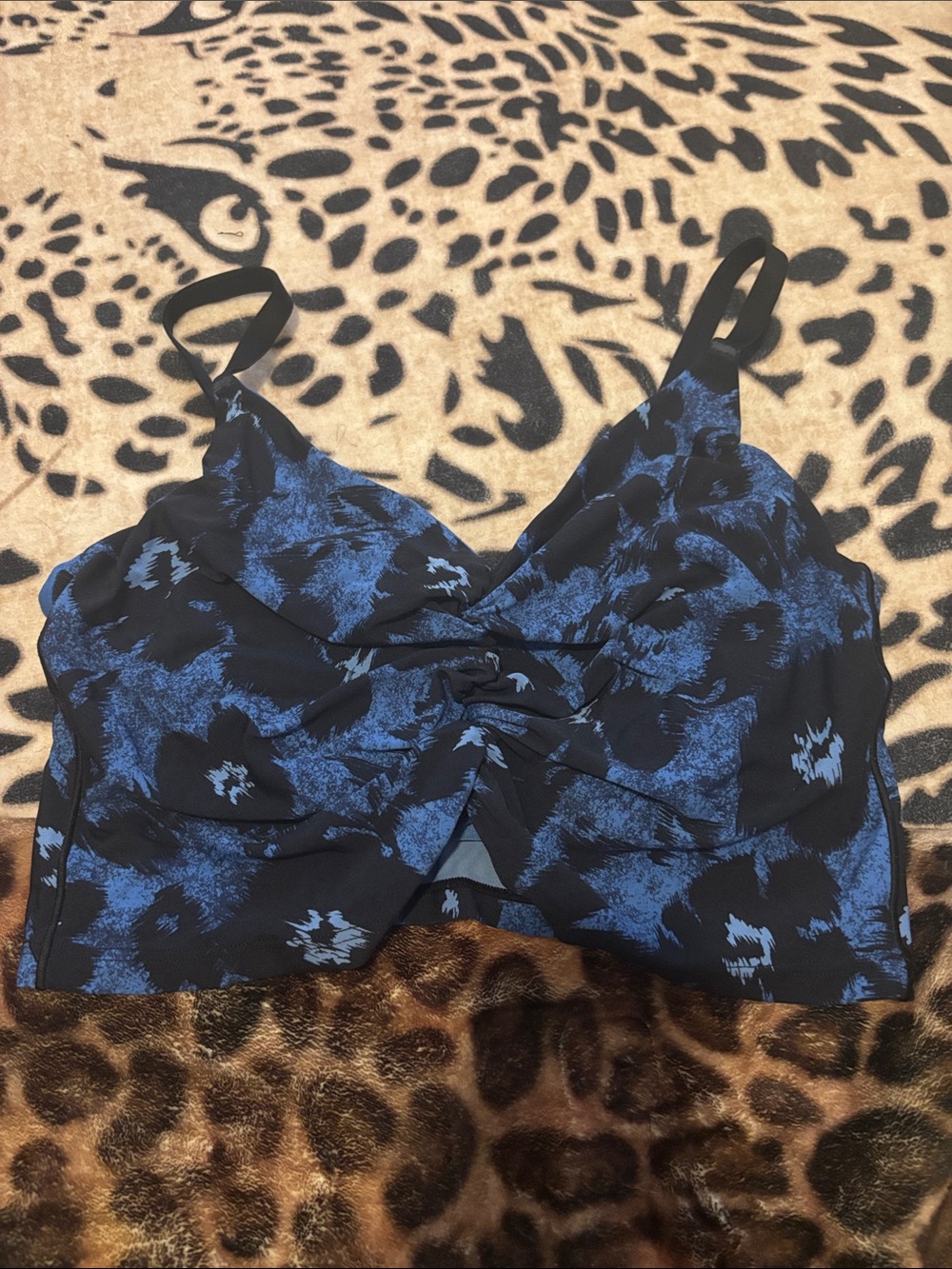 Blue and Black Printed Cropped Camisole
